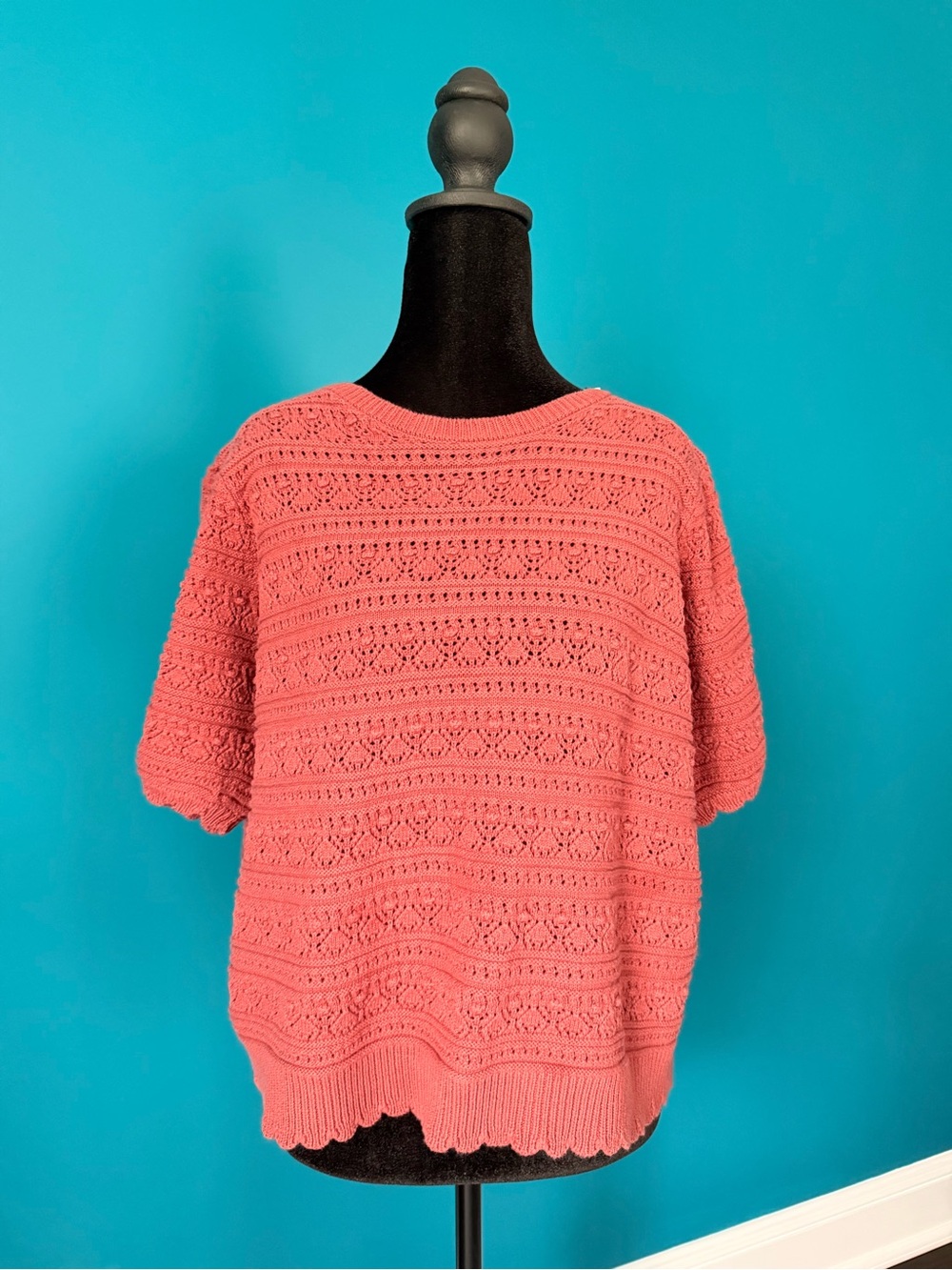 Francesca's Dusty Rose Open Knit Short Sleeve Top